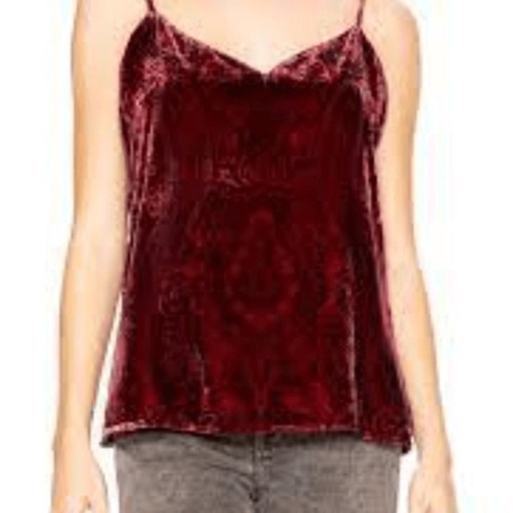 L'AGENCE Burgundy Paisley Velvet Camisole Top XS Adjustable Straps Luxury Red